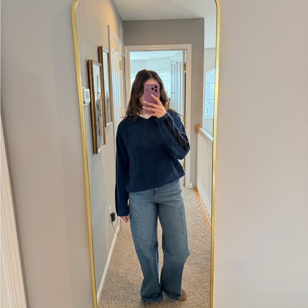 Abercrombie & Fitch Blue V-Neck Sweater with Navy Shoulder Panels